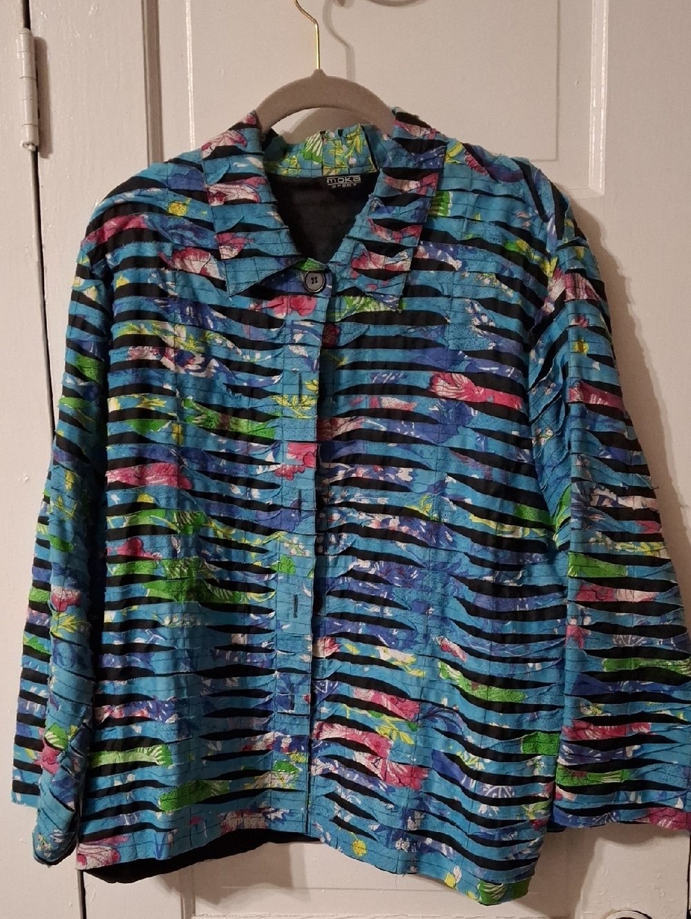 Turquoise Floral-Stripe Button Front Blazer Jacket (Mis269)